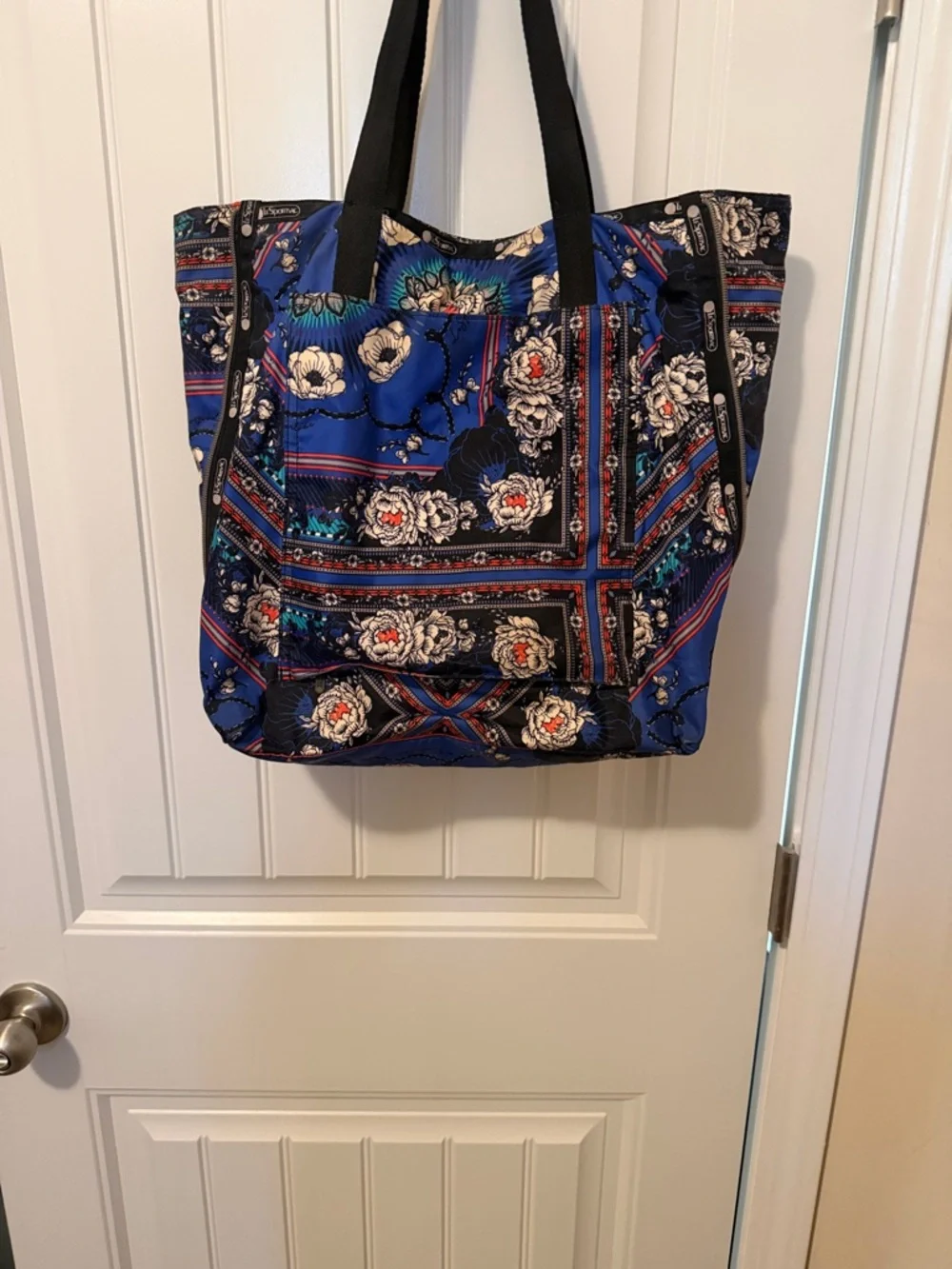 Lesportsac Blue Floral Print‎ Tote with Black Straps